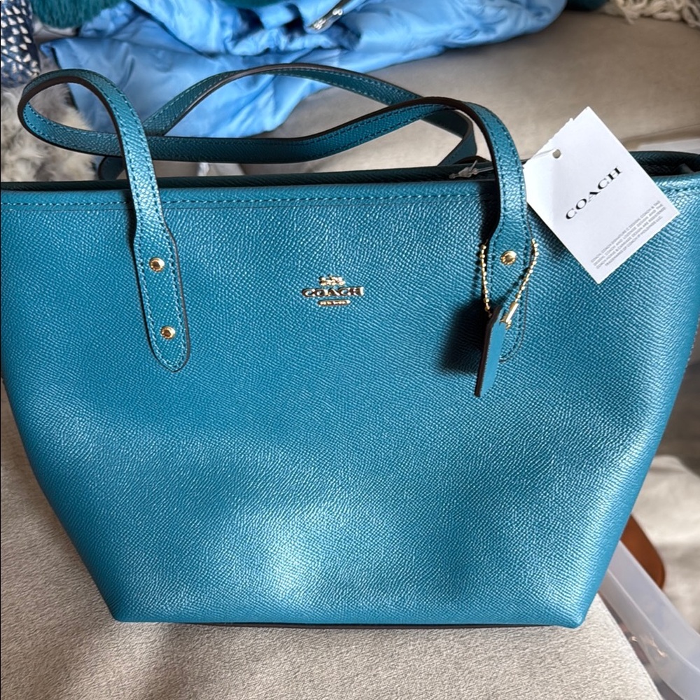 Coach Blue Leather Tote Bag